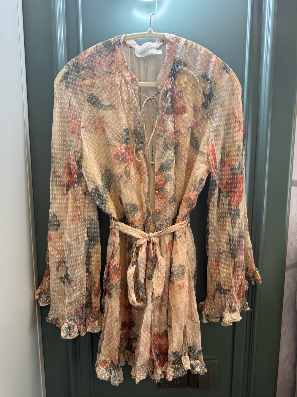 Zimmermann jumpsuit with pink dotted trim